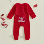 My First Christmas Baby Girl Outfit Long Sleeve Footed Romper Christmas Onesie Zipper Jumpsuit Newborn Clothes