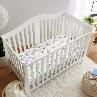 Horaldaily 2 Pack Fitted Crib Sheet for Boys Girls,Soft Breathable Washable Jersey Microfiber Baby Crib Sheet, Fits Standard Size Crib Mattress 28in x 52in, Floral Plaid Nursery Sheet Pink/White