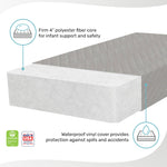 Dream On Me Asheville 4” Firm Fiber Crib & Toddler Bed Mattress, Dual-Sided, Waterproof, Greenguard Gold Certified, Lightweight, Reversible Design, Grey Embossed Vinyl Cover