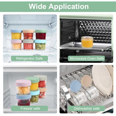 Eascrozn 6 Pack Glass Baby Food Storage Containers, 4 oz Glass Jars with Lids, Small Baby Food Jars, BPA Free Baby Snack Containers, Microwave, Dishwasher and Freezer Safe