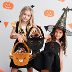 Halloween Basket, Black Cat Plush Halloween Baskets for Kids, Trick or Treat Bucket, Black Cat with Witch Hat Decor, Gift Candy Bucket with Handle for Halloween Party Home Decoration Bins
