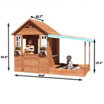 BIRASIL Kids Playhouse with Sandbox, Wooden Outdoor Cottage Play House with Sand Pit for Backyard Garden Ages 3 to 10 Years Old (Brown)