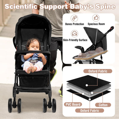 Baby Joy Lightweight Stroller, Compact Toddler Travel Stroller for Airplane, Infant Stroller w/Adjustable Backrest/Footrest/Canopy, 5-Point Harness, Storage Basket, Easy One-Hand Fold, Black