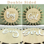 Double Sided Sun Gender Reveal Sign, Boho Sun Baby Boy or Girl Pregnancy Birth Announcement Wooden Sign, It's A Boy Girl Photo Prop, New Mom Gift, Sun Baby Shower Hospital Nursery Sign