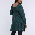 Motherhood Maternity Women's Long Sleeve Smocked Babydoll Mini Dress, Teal Ditsy, Small