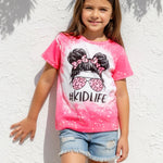 PATPAT Girls Shirts Size 8-9 Pink Kid Life Graphic Tees, Kid Life Shirts for Girls, Crew Neck Short Sleeve Pink Tops Fashion Clothes Coming Home Outfit Preppy Tops