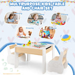 Costzon Kids Table and Chair Set, 4 in 1 Wooden Activity Table & 2 Chairs with Detachable Blackboard for Arts, Crafts, Drawing, Reading, Storage, 3 PCS Toddler Table and Chairs for Boys Girls (White)