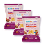 Organic Puffs - Early Allergen Introduction Snack Puffs w/ 9 Top Allergens: Organic Peanuts, Cashew, Egg & More by Ready Set Food, No Added Sugar, Babies 8+ Months, Apple Cinnamon 3-Pack