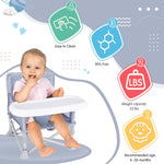 Furmubei Portable Baby Booster Seat with Tray, Toddler Booster seat for Dining, Camping, Travel, Baby Beach Chair 6 Months to 3 Years Old Indoor Outdoor Use Grey