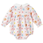 pureborn Baby Girls Bodysuit Peter Pan Collar Bubble Romper Long Sleeve Cotton One-Piece Outfit Bread Milk 0-3 Months