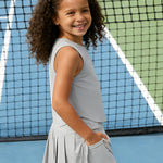 PATPAT Girls 2 Piece Tennis Skirt Set Size 10-11, Grey Tank Tops and Grey Pleated Skort with Built In Shorts 2 Piece Outfits Girls Clothes Summer Outfits Athletic Sets Activewear