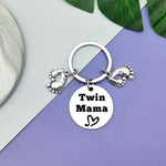 Twins Mama Gifts Twin Mom Gifts Keychain Baby Twin Gifts Twin Boy Mom Gifts Pregnancy Gifts for New Mom Twin Girls Mom Gifts Jewelry Baby Shower Announcement Gift Mother's Day Gift for Twin Mom