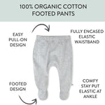 2-Pack Footed Pants Roomy Fit Pull on Bottoms 100% Organic Cotton for Infant Baby Boys, Girls, Unisex