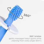 Ubbi 360° Baby Training Toothbrush with Safety Shield and Cover, Food-Grade Platinum Silicone, Gentle Cleaning for Infants, Polaris Blue