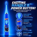 Brush Buddies Hot Wheels Battery Powered Sonic Electric Kids Toothbrush Soft Bristles Rounded Head Children Boys Girls Blue Gentle Cleaning Easy Grip Handle Plaque Removal Oral Care