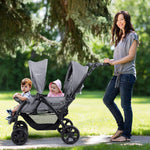 BABY JOY Double Stroller - Foldable Lightweight Twin Stroller with Tandem Seating, Adjustable Backrest/Canopy/Footrest, 5-Point Harness, Storage Basket, Newborn and Toddler (Gray)