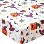 Halloween Baby Crib Sheets for Boys Girls 52 x 28 Inches Pumpkin Fitted Crib Sheet for Standard Crib and Toddler Mattress,Baby Sheet Newborn Bedding Nursery Mattress Cover,Purple