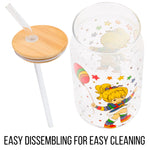 Silver Buffalo Rainbow Brite Balloon Stars Glass Jar Tumbler with Bamboo Lid and Glass Straw, 16 Ounces