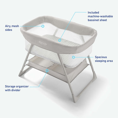 Graco DreamMore Bedside, Newborn, Travel, Portable Bassinet for Newborn Babies to 6 Months, Willow