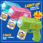 Beria Bubble Guns with Bubble Solution- 3 Pack, Bubbles Gun, Blaster, Blower, Maker, Machine for Boys Girls, Birthday Gifts for Ages 3 4 5 6 7 8 Year Old Kid, Outdoor Toys for Toddlers, Party, Wedding