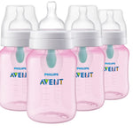 Philips Avent Anti-Colic Baby Bottle with AirFree Vent, 9oz, with Flow 2 Nipples, 1m+, 4pk, Pink, SCY703/14
