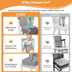 Toddler Booster Seat for Dining Table, Toddler Harness Booster Seat for Table, PU Easy Cleaning Kitchen Chair Booster Seat with Backrest Portable Travel Booster Seat Eating for Kids Child-Grey