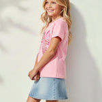 PATPAT Girls T Shirts Size 8-9 Years, Leopard Bow Print Graphic Tees Crew Neck Short Sleeve Shirts Back to School Clothes Summer Outfits Cute Summer Tops