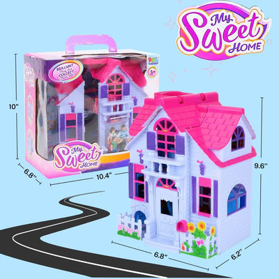 Liberty Imports My Pretty Dollhouse Fold and Go Pretend Play Mini Folding Doll House Playset with Pocket Toy Family Figures, Home Furniture and Accessories