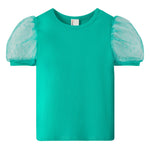 PATPAT Girls Puff Sleeve Top Size 9-10 Ribbed Short Sleeve Green Lace Blouse Girls Green Dress Shirt Cute Kids Clothes Smocked Blouse Cute Tops