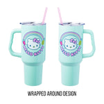 Silver Buffalo Sanrio Hello Kitty Kawaii Strawberry, Pineapple, and Rainbows Stainless Steel Tumbler with Handle and Straw, Fits in Standard Cup Holder, 40 Ounces