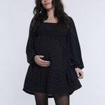 Motherhood Maternity Women's Long Sleeve Smocked Babydoll Mini Dress, Core Black, Medium