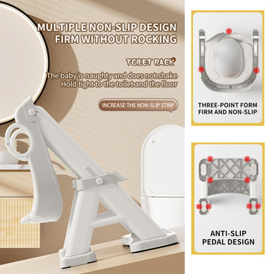 PandaEar Toilet Potty Training Seat with Step Stool Ladder, Comfortable Safe Potty Seat with Anti-Slip Pads Ladder & Bear Design for Kids Boys Toddlers -Grey