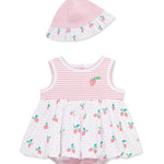 Little Me Clothes for Baby Girls' Strawberries Popover and Hat, Pink Lemonade, 3 Months