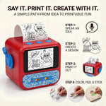NeuroBuddie AI Sticker Box Printer for Kids, Voice-to-Sticker, Magic Thermal Sticker Maker with Display, Inkless Portable Mini Printer for Coloring Creative DIY Fun, 6 Rolls Paper Included