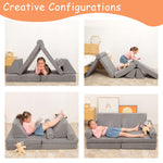 Betterhood Modular Kids Play Couch, Kids Couch Building Fort for Playroom, Children Convertible Foam Cushion for Boys and Girls (Round Armrest, Grey)