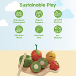 PlanToys 7 Piece Assorted Fruit Kitchen Food Playset (3600) | Sustainably Made from Rubberwood and Non-Toxic Paints and Dyes