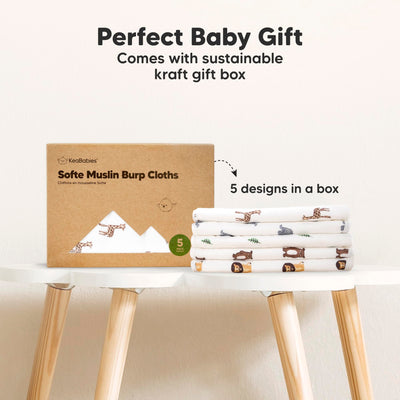 5-Pack Muslin Burp Cloths Baby Boy, Girl - Very Absorbent Baby Burp Cloth Rags, 8-Layers Viscose Derived from Bamboo Cotton Muslin Towel, Super Soft Spit Up Rags, No Shrink Washcloths (Lunaris)