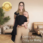 Ring Sling Baby Carrier - USA lab Tested, 100% Natural Cotton Muslin, Breathable & Ergonomic Ring Sling Black