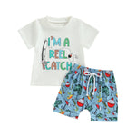Kupretty Baby Boy Clothes Toddler Summer Outfit Fishing T-Shirt Tees Shirt + Shorts 6 12 18 24 Months 2T 3T Clothing Set (Fish Shorts Set Blue, 6-12 Months)