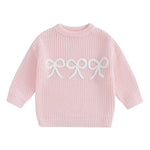 VISGOGO Toddler Baby Girl Sweater Bow Embroidery Warm Knitted Long Sleeves Pullover Infant Knitwear for Toddler (Pink, 3-4 Years)