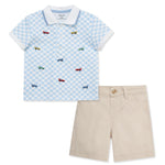 Little Me Clothes for Baby Boys' Nautical Polo Short Set, Pique Blue/Peacoat, 2 Toddler