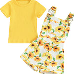 fhutpw Toddler Baby Girls Summer Outfits Daisy Ruffle Short Sleeve T-Shirts Tops Floral Shorts 2Pcs Clothes Set 6M-4T