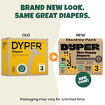 DYPER Monthly Pack Baby Diapers Size 3 (16-28 lbs) 168 Count - Leak-Proof & Plant Based, Hypoallergenic and Ultra Absorbent Size 3 Diapers for Day and Overnight Skin Protection (Packaging May Vary)
