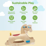 PlanToys® Classic Wooden Palomino Rocking Horse for Toddlers | Eco-Friendly Montessori Ride-On Toy for Balance, Strength & Coordination | Sustainable Rubberwood Construction