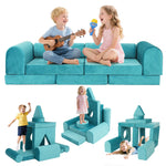 FURNAWAY Modular Kids Play Sofa Multifunctional Kids Sofa Convertible Foam Floor Mat Convertible Play Fort Inspire Children's Creativity and are Made of Velvet Fabric for Both Boys and Girls (Cyan)