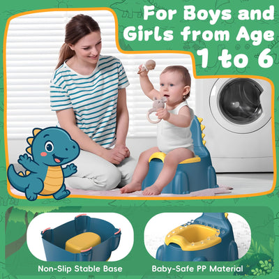 Potty Training Toilet Toddler Potty Chair Kids Boys Girls Dinosaur Animal Comfortable Potties Training Seat for Childrens Ages 1-3 Portable Baby Toilets with Lid Back Easy to Clean Potty Trainer,Blue