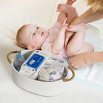 Baskets for Gifts Empty, Small Woven Cotton Rope Gift Basket for Organizing, Cute Cat Dog Toy Bin Box, Baby Nursery Storage Organizer, White Storage Bin with Brown Handles, 13" x 9" x 5"