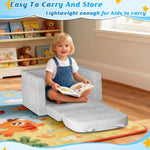 ORWIPO Kids Sofa Bed with Removable Washable Cover & Backrest – Foldable Toddler Chair, Cozy Crystal Velvet Furniture for Playtime, Naps & Travel (Gray, Bear Design)