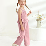 Toddler Clothes 2t 3t Girl Summer Clothes Kids Cute Pink Halter Crop Tops High Waist Pants Toddler Girl Summer Outfits Children Matching Clothing Set