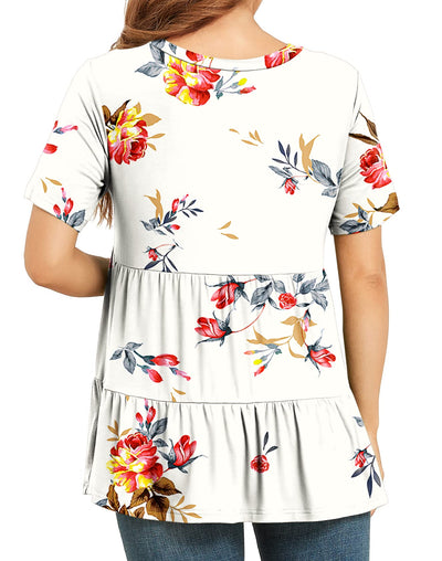 Xpenyo Women Tiered Maternity Top Fashion Short Sleeve Casual Pregnancy Blouse Shirts Rose Flowers White M